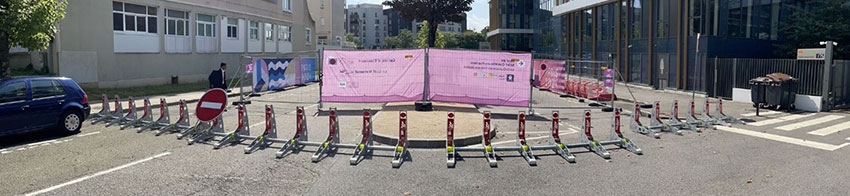 The Block Axess Hostile Vehicle Mitigation System protecting the perimeter of the Olympic Village at the 2024 Summer Olympic Games held in Paris, France.