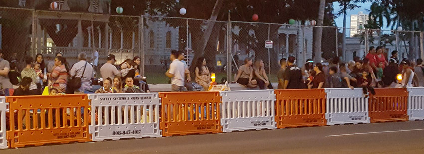 The TrafFix ADA Wall, Water Wall, and Water Wall Fence protecting pedestrians during a parade.