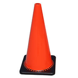 An unsheeted 28" TrafFix PVC Cone with no reflective collars (#15028-NSWB-C7).