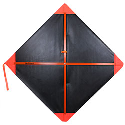 The backside of a TrafFix Roll Up construction sign with heavy-duty frame and sewn corner pockets.